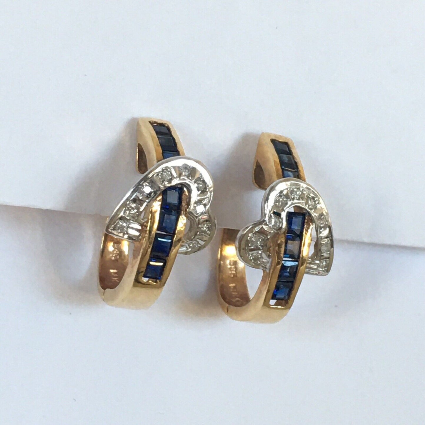 Q0230, New 14k Solid Yellow Gold Genuine Sapphire Post Earrings Natural Diamond