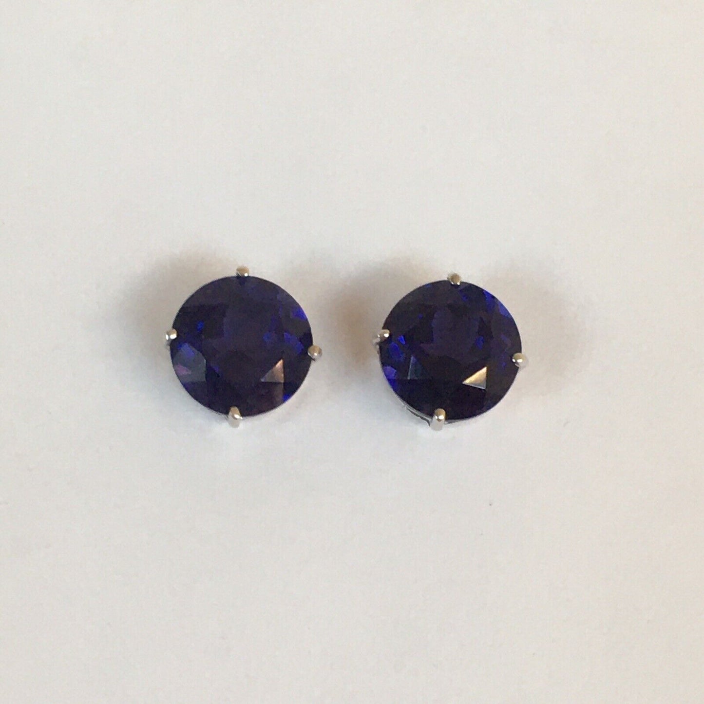 P2160 New 14k Solid White Gold Iolite Topaz Earrings Studs Round Gemstone 8*8mm