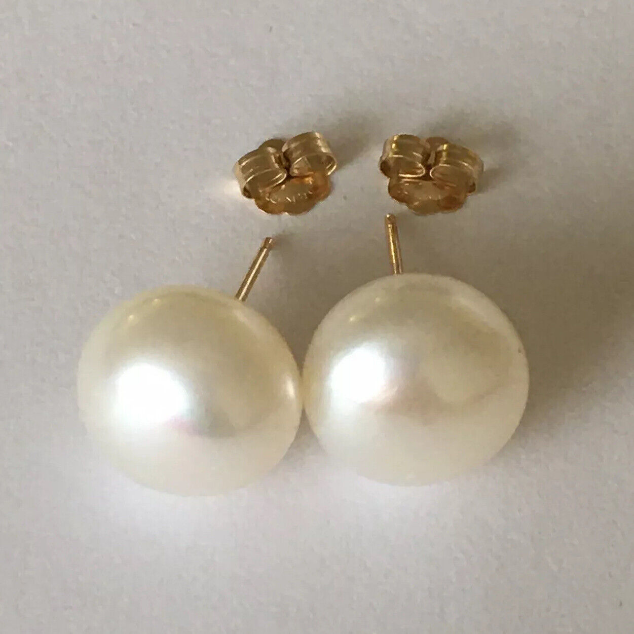 P-52011, New 14k Solid Yellow Gold Natural White Fresh Water Pearl Studs Earrings, 11mm