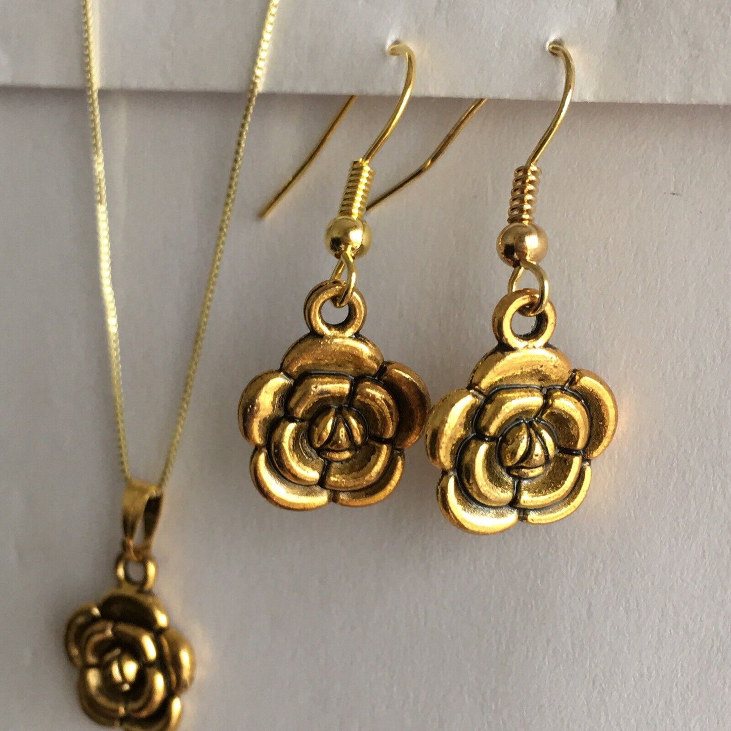 Earrings Pendant Necklace Set Double Side Rose Flower Gift Set