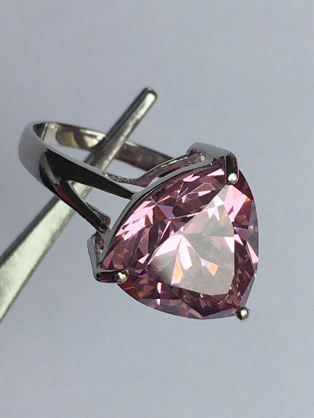 New 14k Solid White Gold W/G Pink Topaz Ring, 12*12*12mm, TriangleCut, SZ-7, NWT