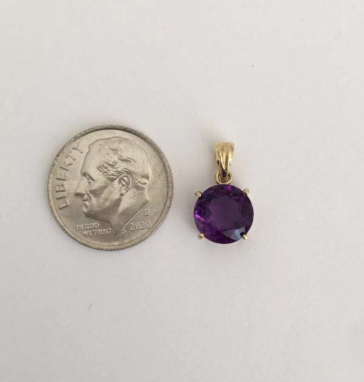 P-0601, New 14k Solid Yellow Gold Y/G Round Amethyst Pendant, 8*8mm