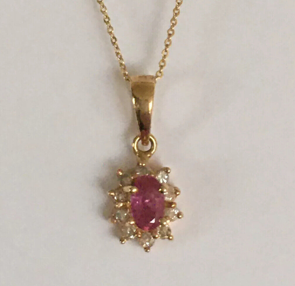 P-97170 New 14k Solid Yellow Gold Genuine Oval Ruby Pendant With Diamond