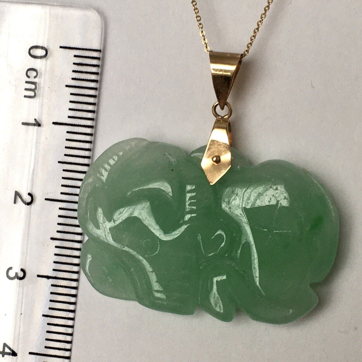 New 14k Solid Yellow Gold Green Jade Pendant Good Luck Hand Carved Year Of Ox