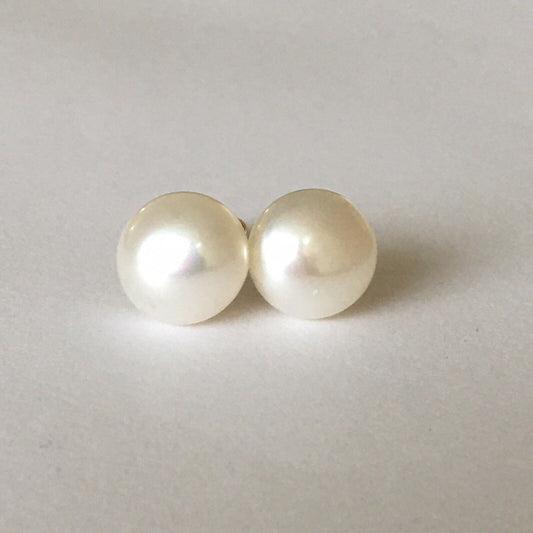 P-5208, New 14k Solid Yellow Gold Natural Fresh Water Pearl Studs Earrings, 8mm