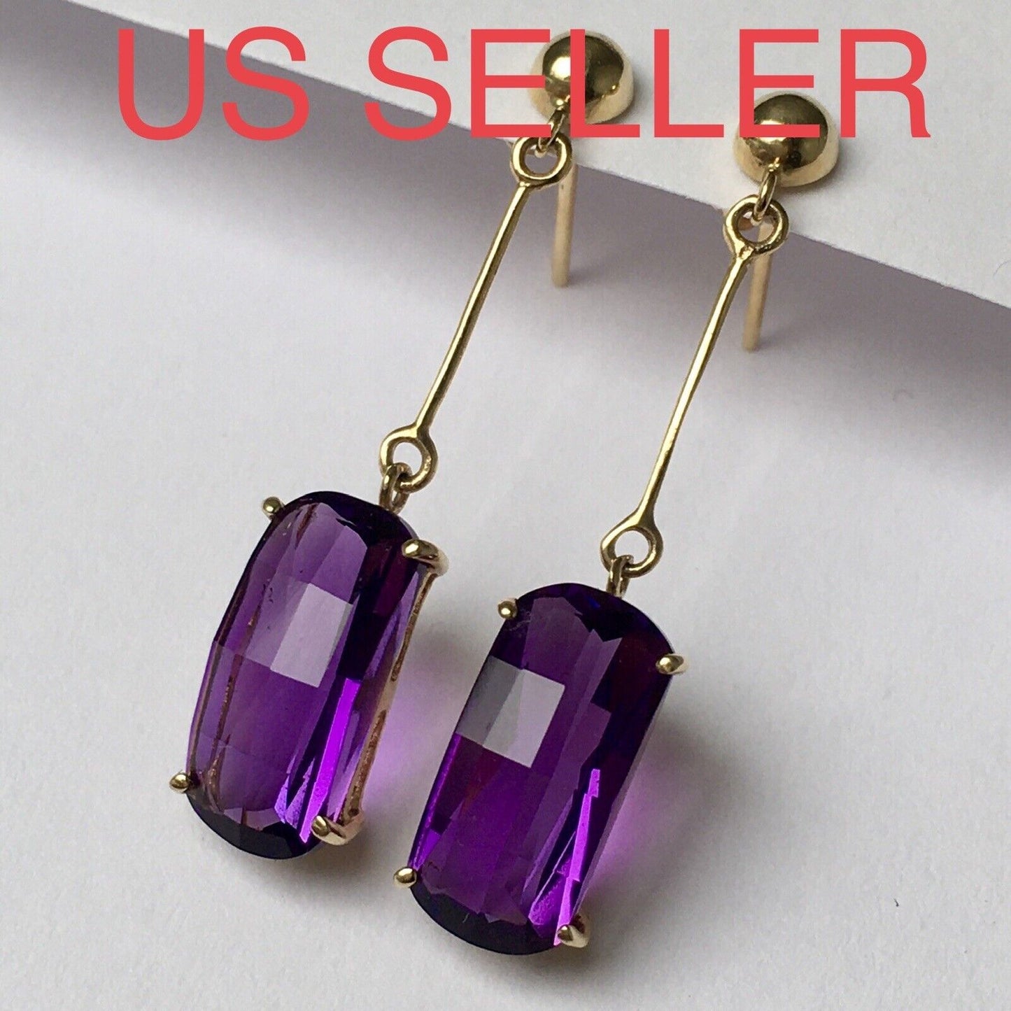 New 14k Solid Yellow Gold Y/G Amethyst Earrings, Studs, Dangling, Gemstones