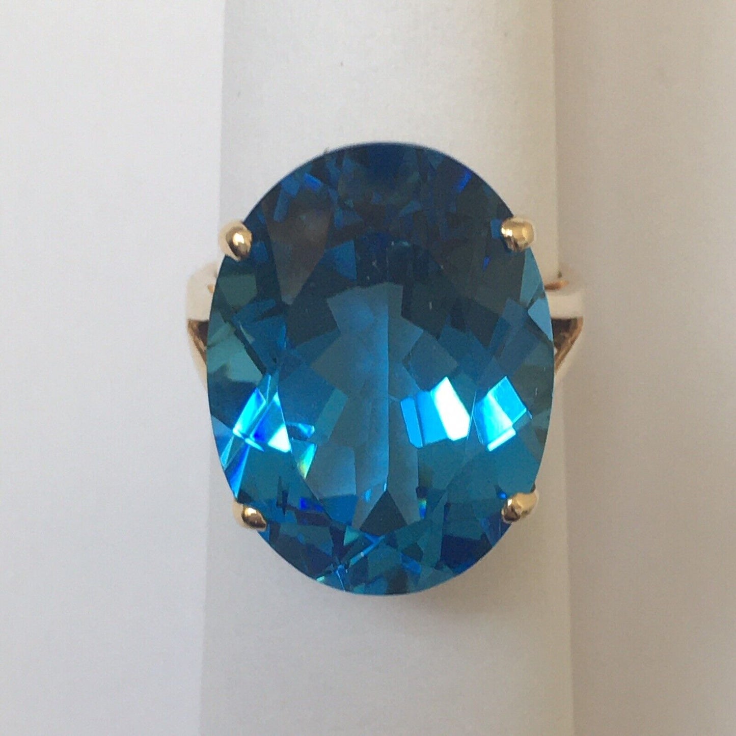 New 14k Solid Yellow Gold Y/G Ring Blue Topaz, 15*20mm, Oval, SZ-7, P068012