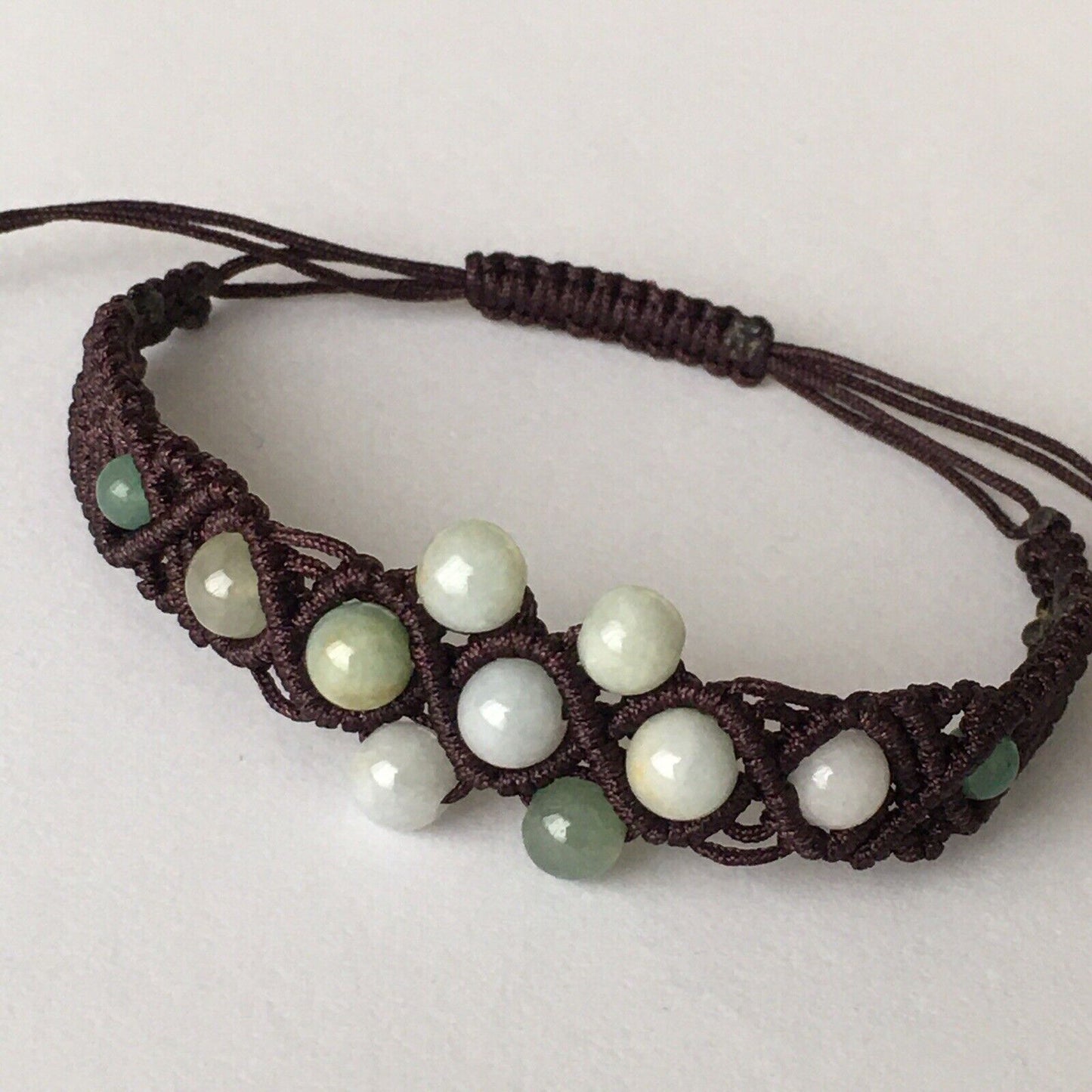 B-005 Macrame Handmade Bracelet Quality Genuine Green Jade adjustable Length