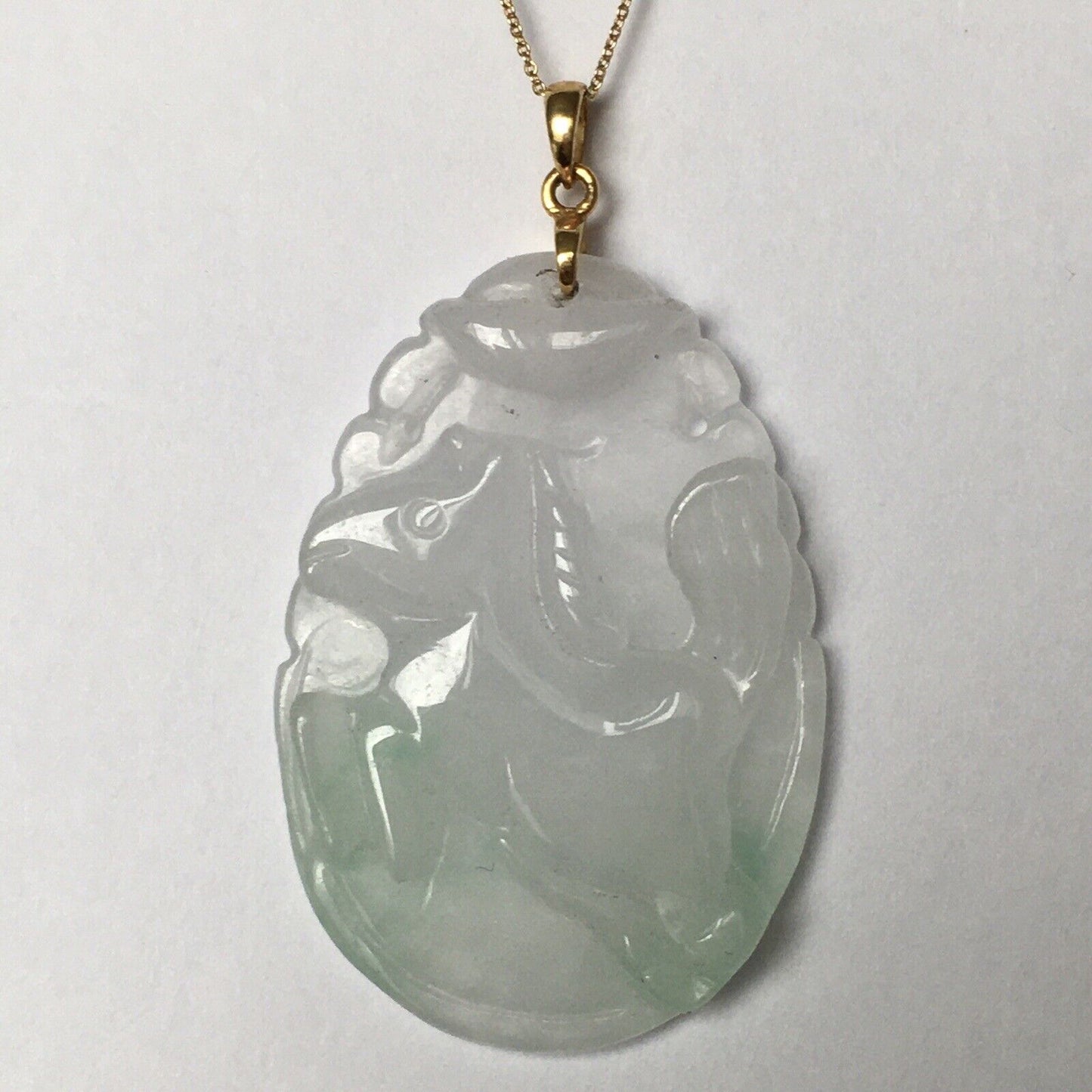 New 18k Solid Yellow Gold White Jade Pendant Good Luck Hand Carved Year Of Horse