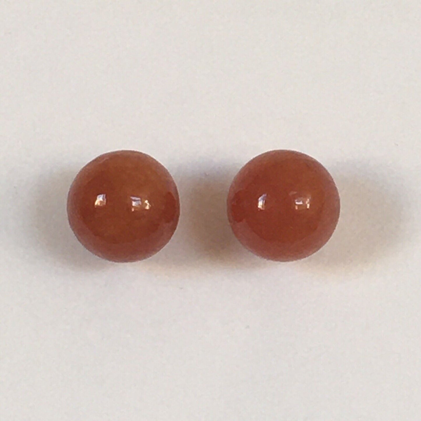 P-5203, New 14k Solid Yellow Gold Natural Red Jade Ball Earrings Studs 8mm