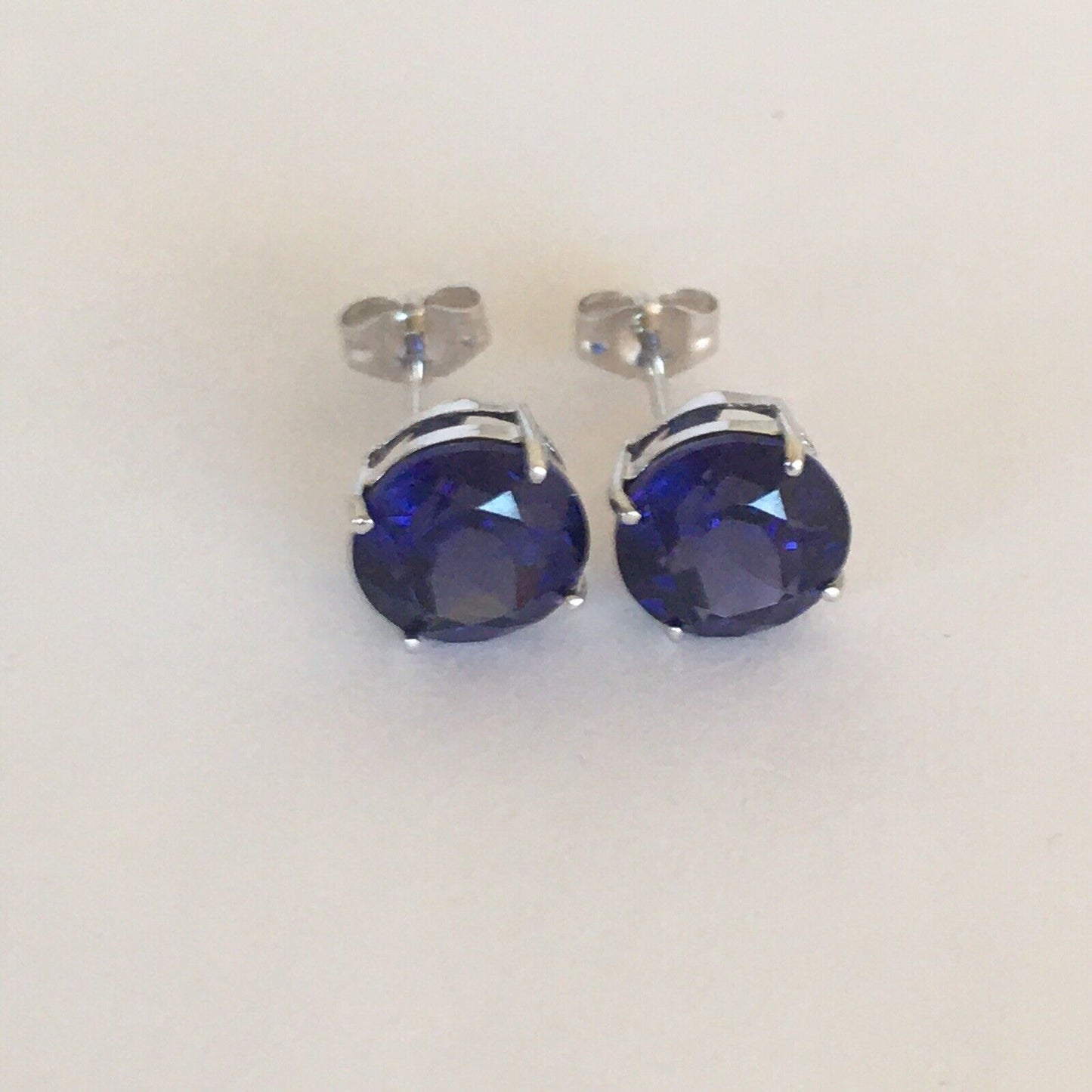 P2160 New 14k Solid White Gold Iolite Topaz Earrings Studs Round Gemstone 8*8mm