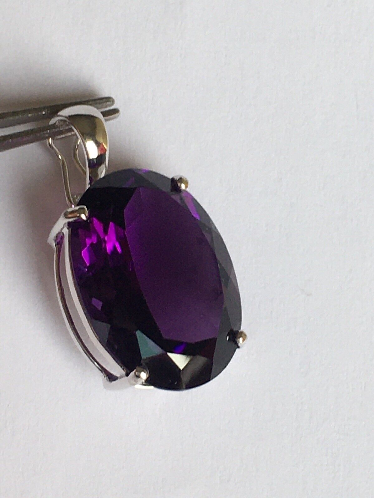 New 14k Solid yellow Gold Y/G Amethyst Pendant, 15*20mm, Oval Cut, Enhancer