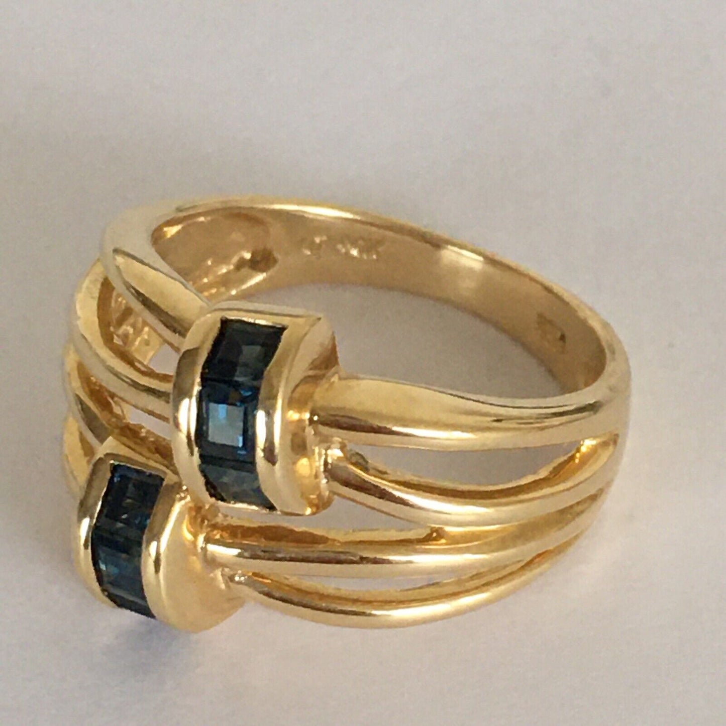 P-6437, New 14k Solid Yellow Gold Y/G Genuine Sapphire Ring, SZ-7, Unique Design