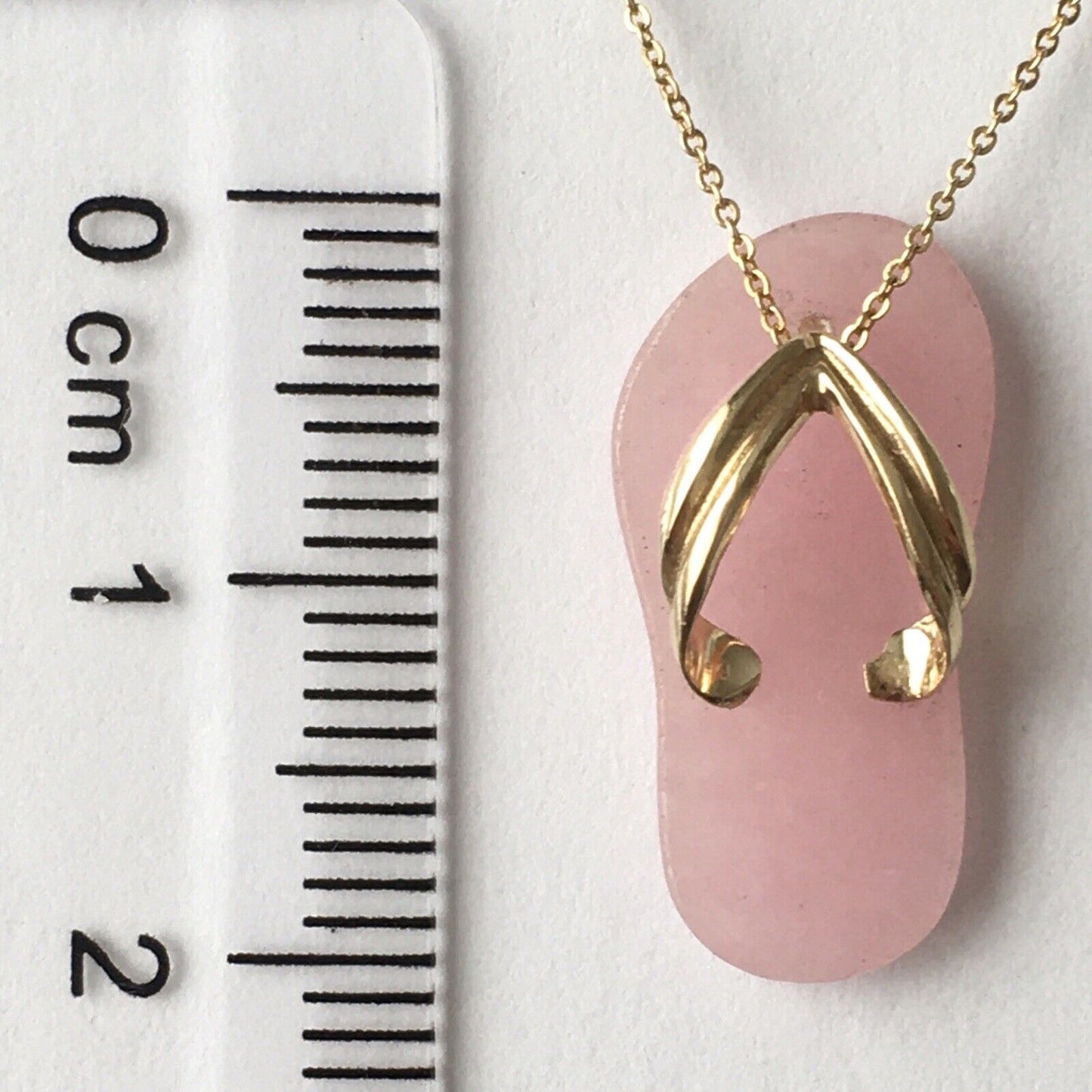 New 14k Solid Yellow Gold Pink Jade Pendant Good Luck Love Flip Flop