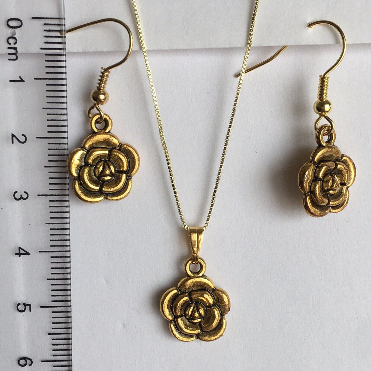 Earrings Pendant Necklace Set Double Side Rose Flower Gift Set