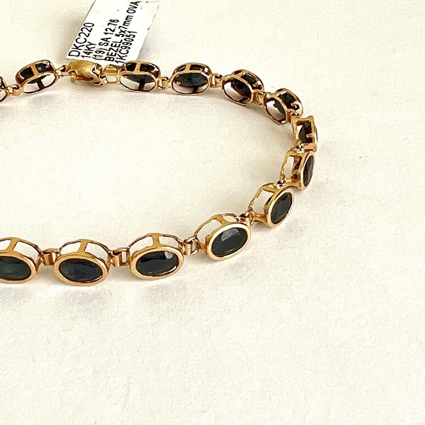 New 14k 585 Yellow Gold Genuine Natural Sapphire Bracelet 7-1/4” Oval