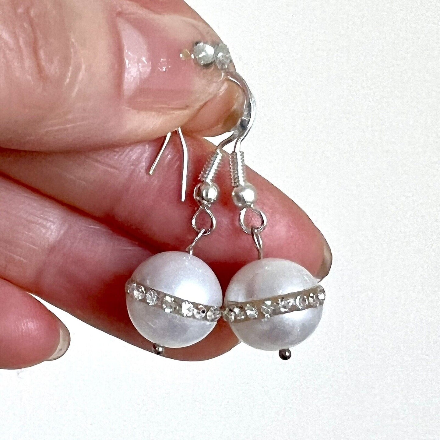 925 Sterling Silver Real Natural Round White South Sea Pearl Earrings 12mm