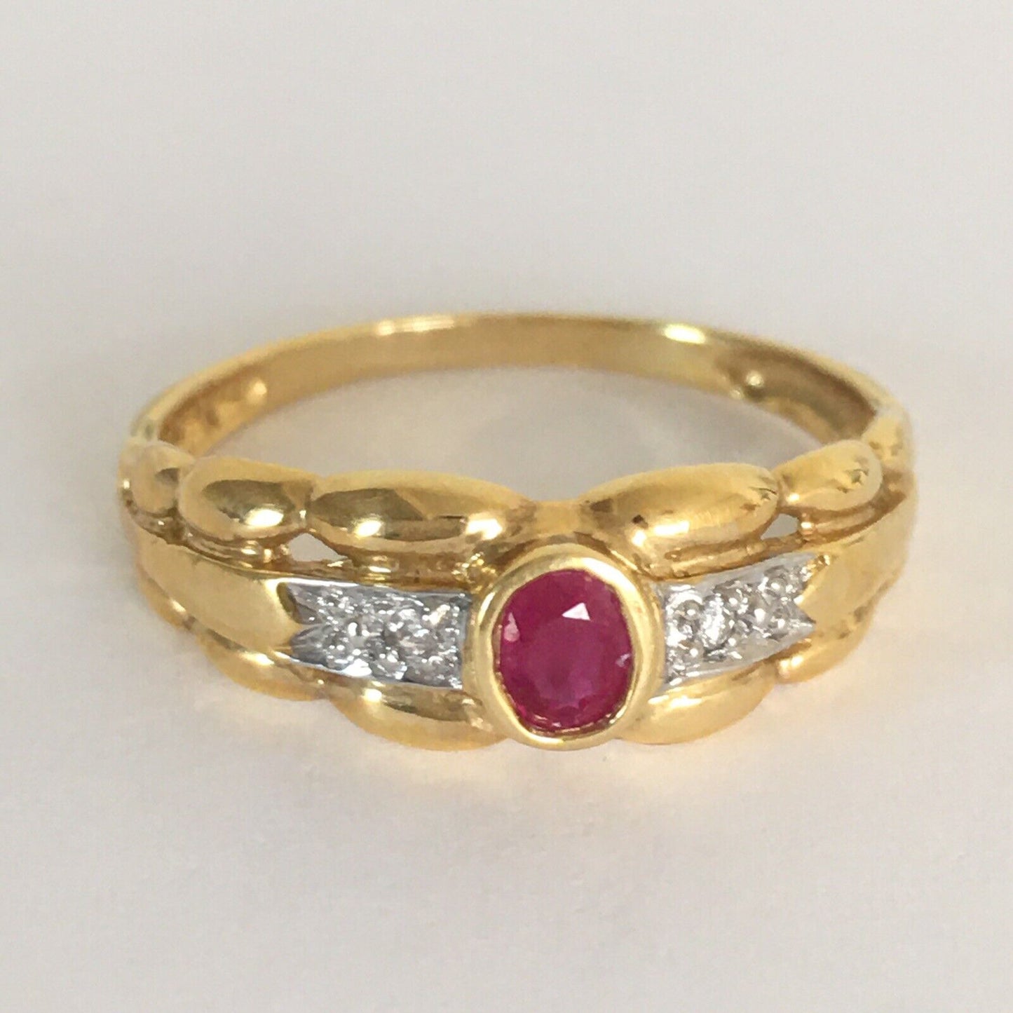 Q11216, New 14k Solid Yellow Gold Y/G Genuine Ruby Diamond Ring, SZ-7