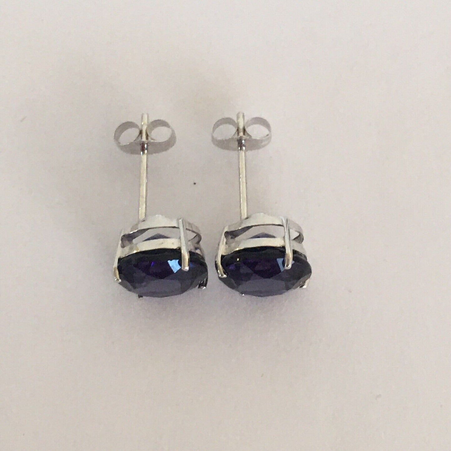 P2160 New 14k Solid White Gold Iolite Topaz Earrings Studs Round Gemstone 8*8mm