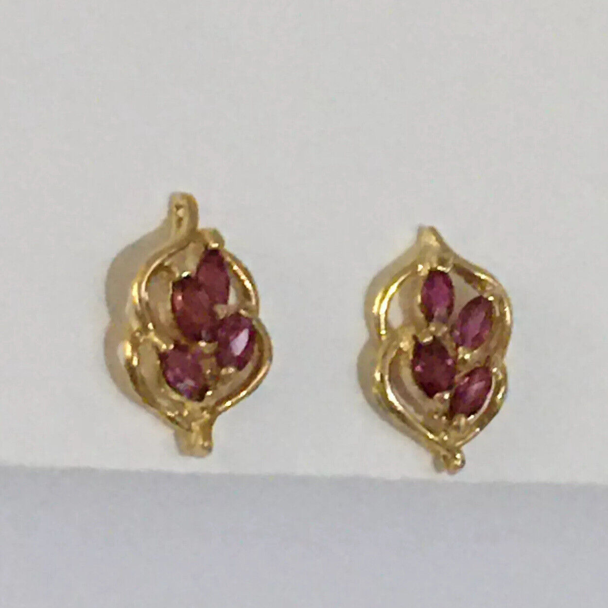 P-8810 14k Solid Yellow Gold Genuine Ruby Earrings Unique Flower Studs Gemstone