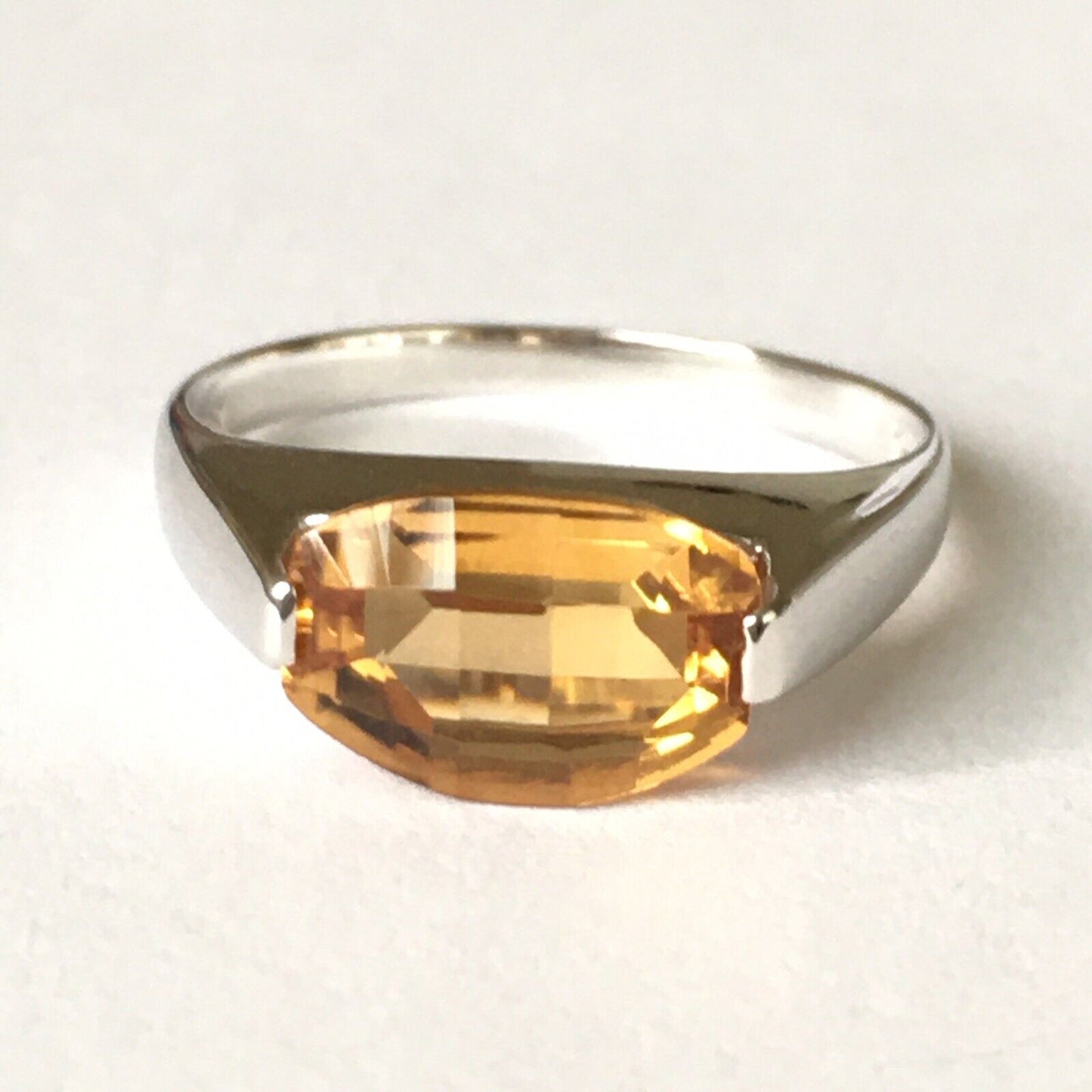 New 14k Solid White Gold W/G Citrine Ring Fancy Cut, 7*11mm, SZ-7, NWT