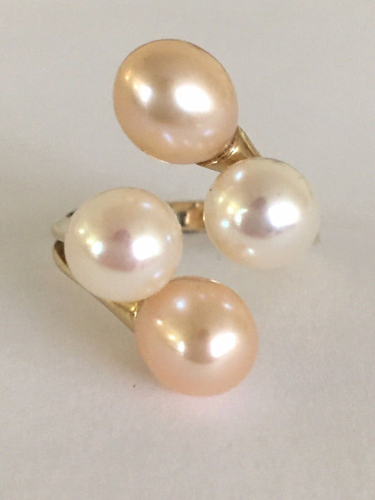 P53290, New 14k Solid Yellow Gold Y/G Ring Natural Japanese Fresh Pearl , SZ-8