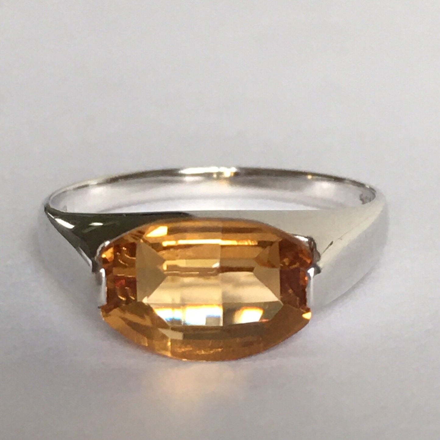 New 14k Solid White Gold W/G Citrine Ring Fancy Cut, 7*11mm, SZ-7, NWT