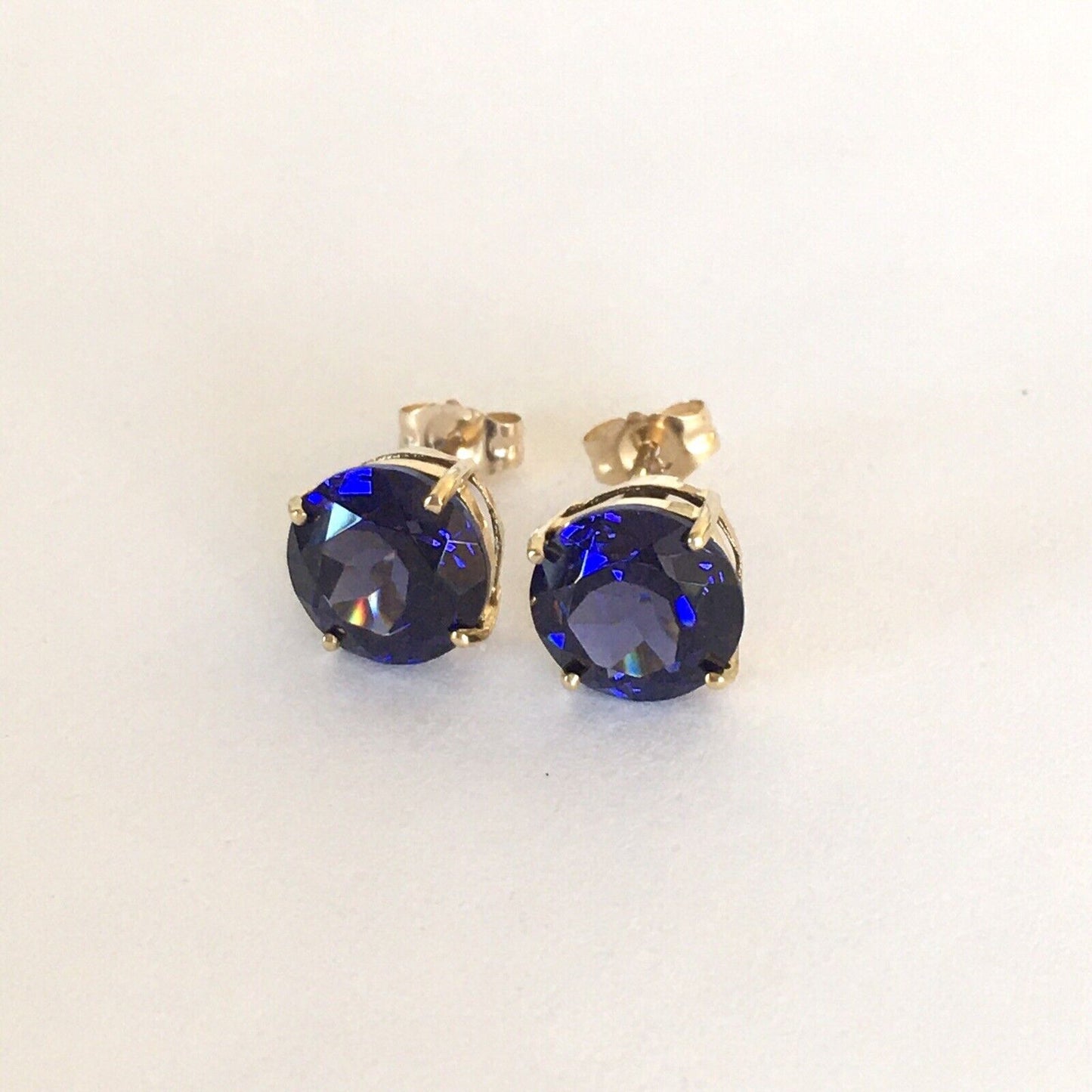 P2160 New 14k Solid yellow Gold Iolite Topaz Earrings Studs Round Gemstone 8*8mm