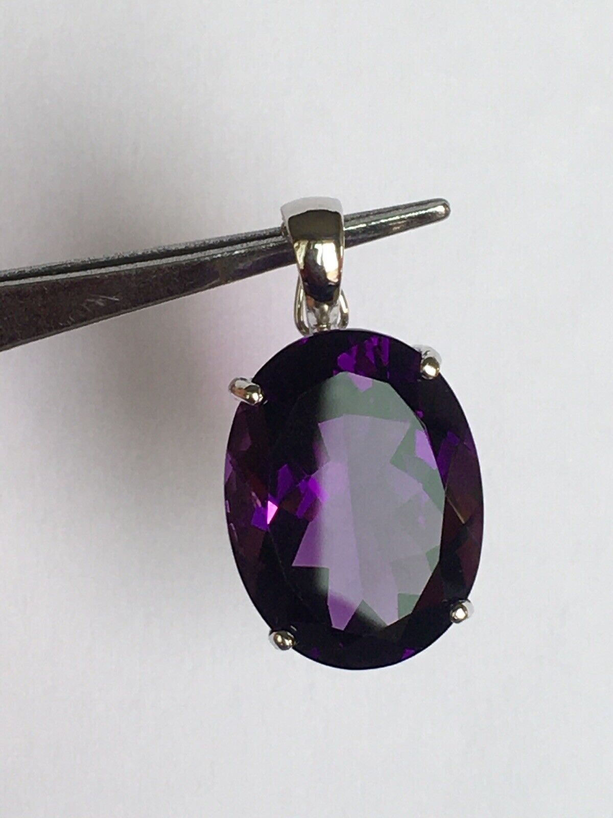 New 14k Solid yellow Gold Y/G Amethyst Pendant, 15*20mm, Oval Cut, Enhancer