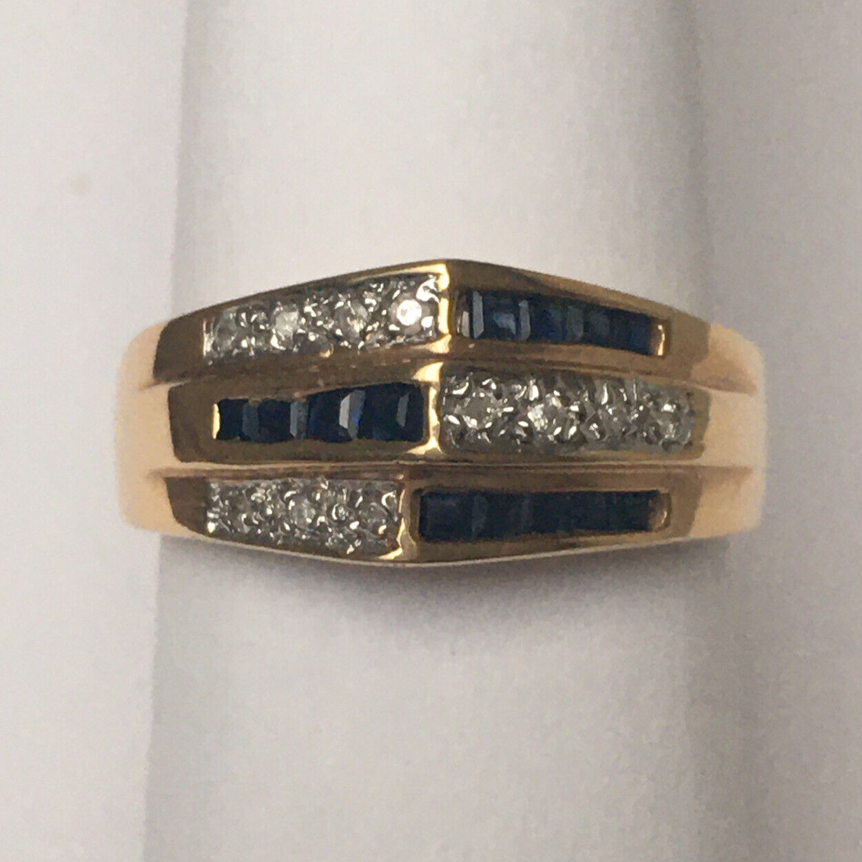 Q3124, New 14k Solid Yellow Gold Y/G Genuine Diamond Sapphire Ring, SZ-7