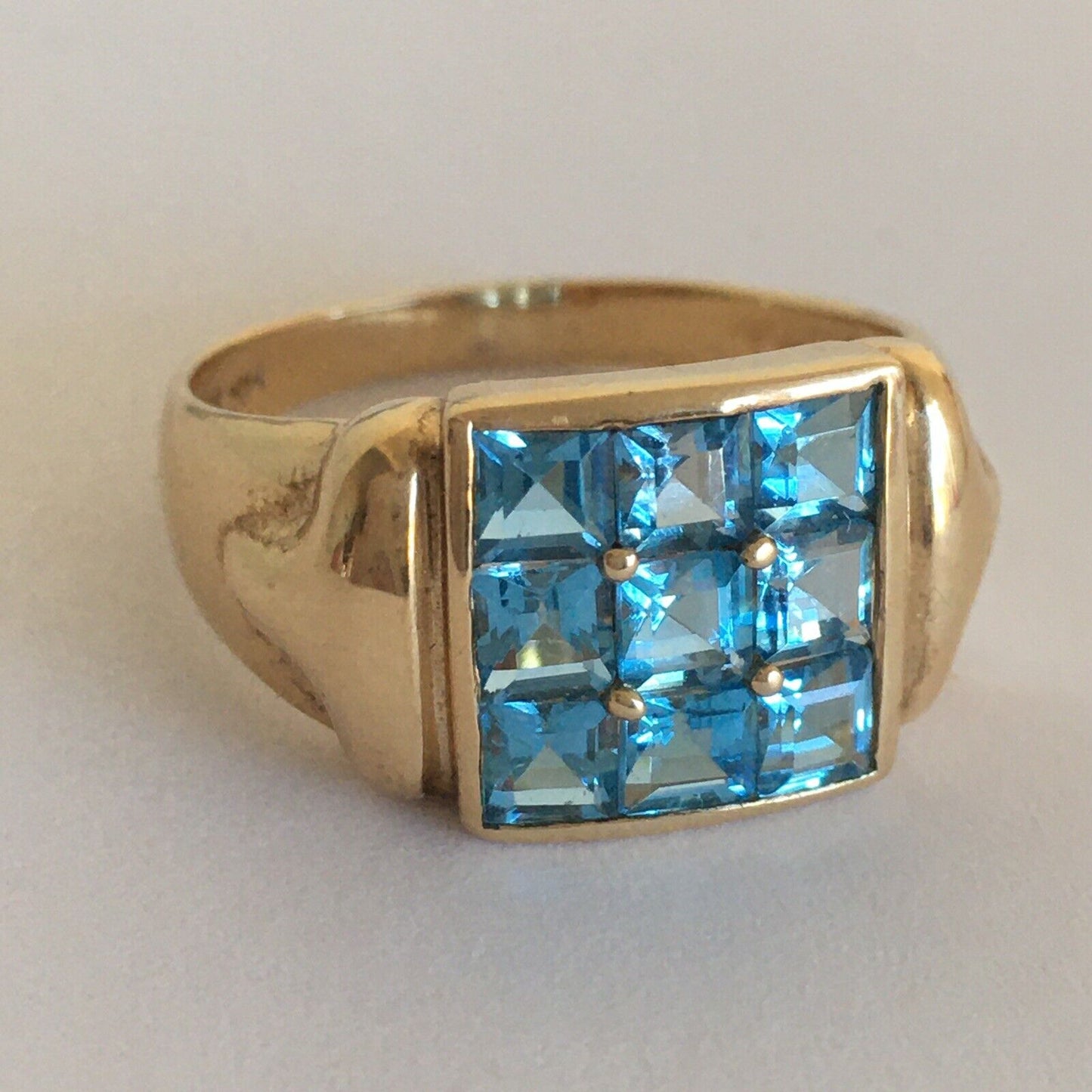 Q9620, New 14k Solid Yellow Gold Y/G Blue Topaz Ring, 10*10mm, SZ-7