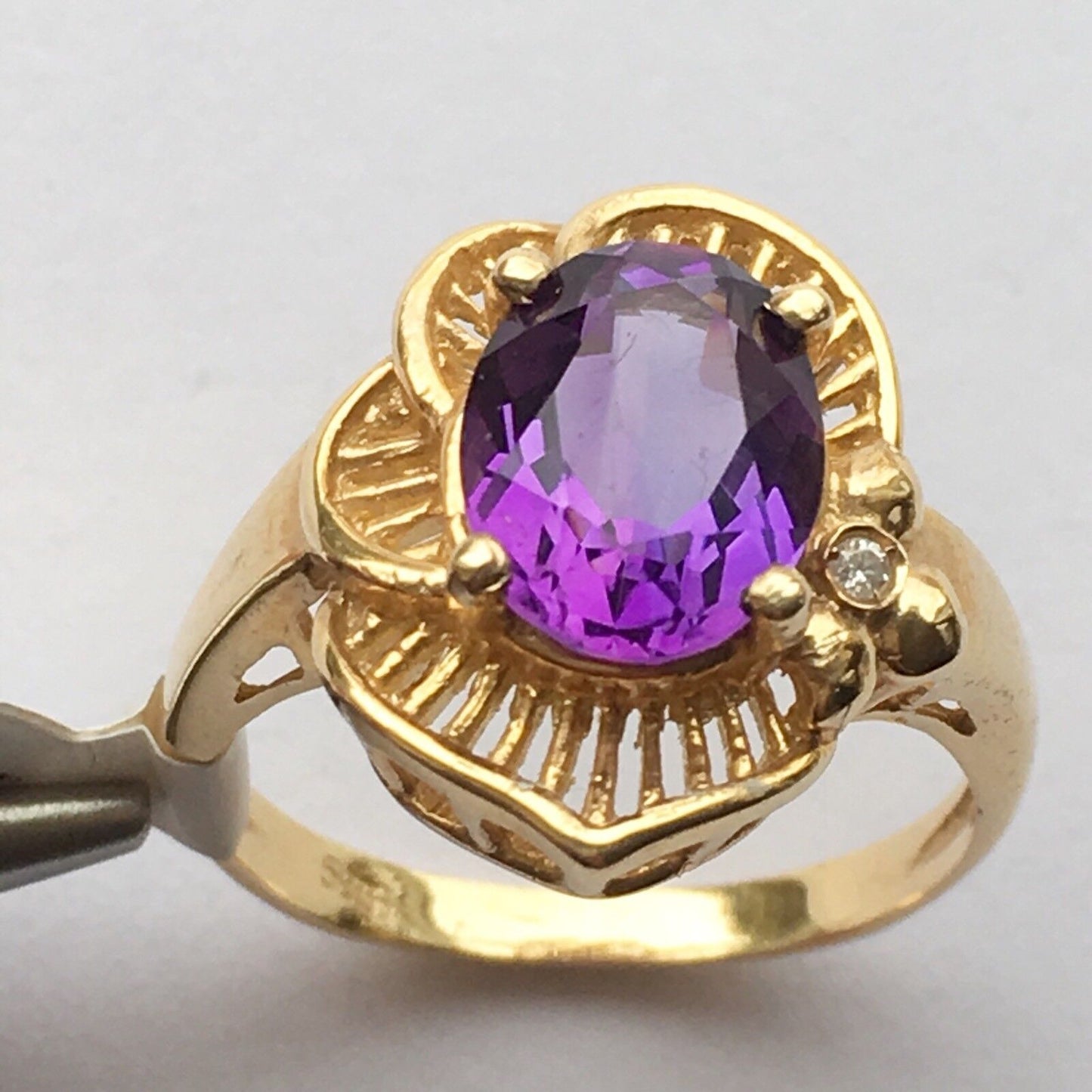 Q8519, New 14k Solid Yellow Gold Y/G Amethyst Ring, SZ-6.5