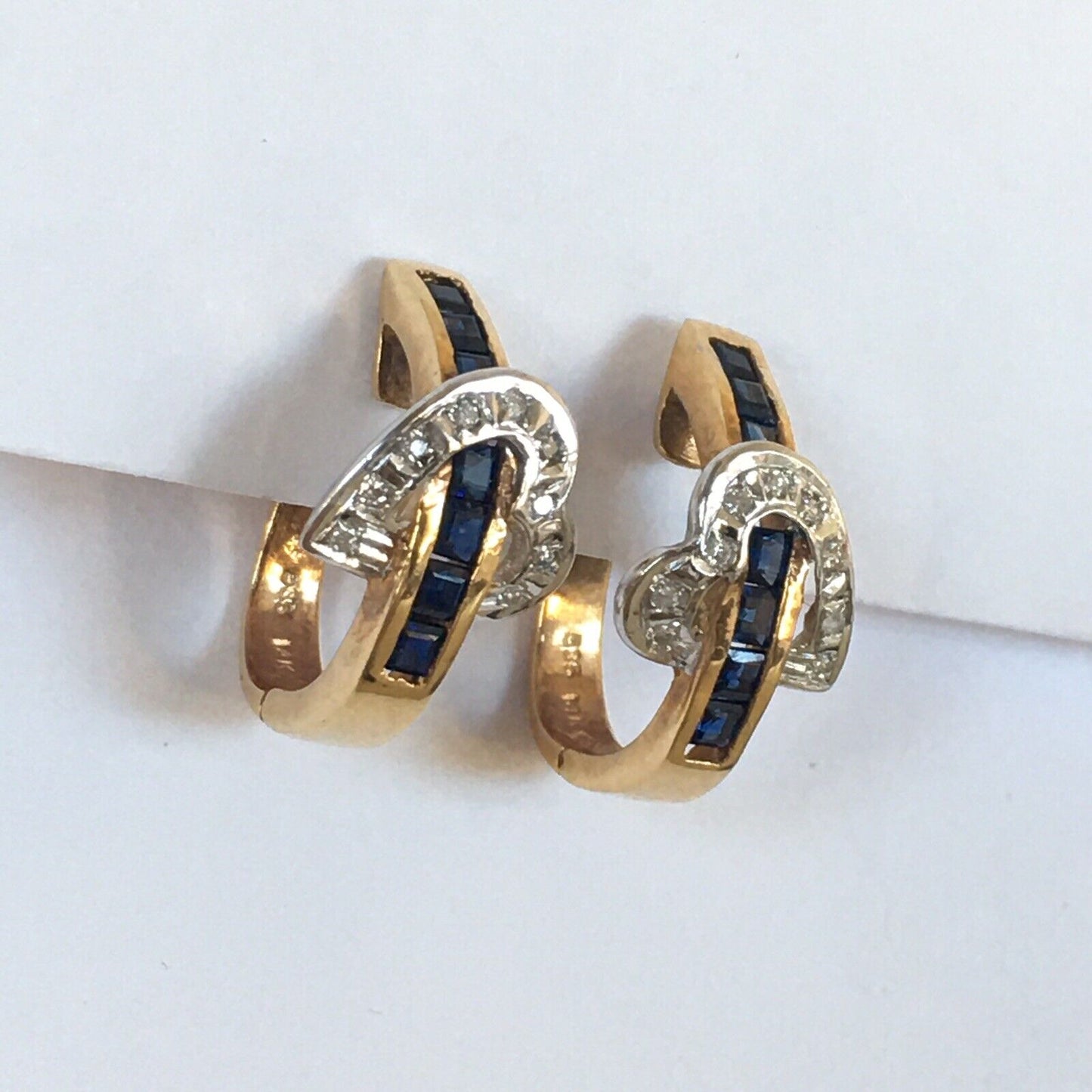 Q0230, New 14k Solid Yellow Gold Genuine Sapphire Post Earrings Natural Diamond