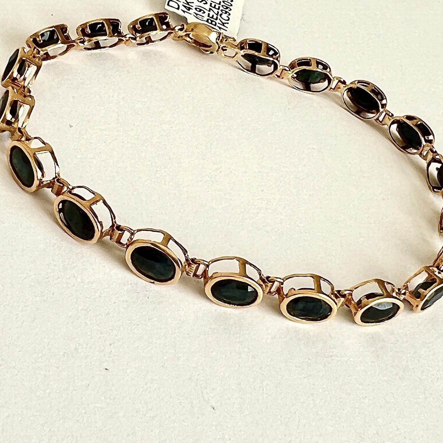 New 14k 585 Yellow Gold Genuine Natural Sapphire Bracelet 7-1/4” Oval