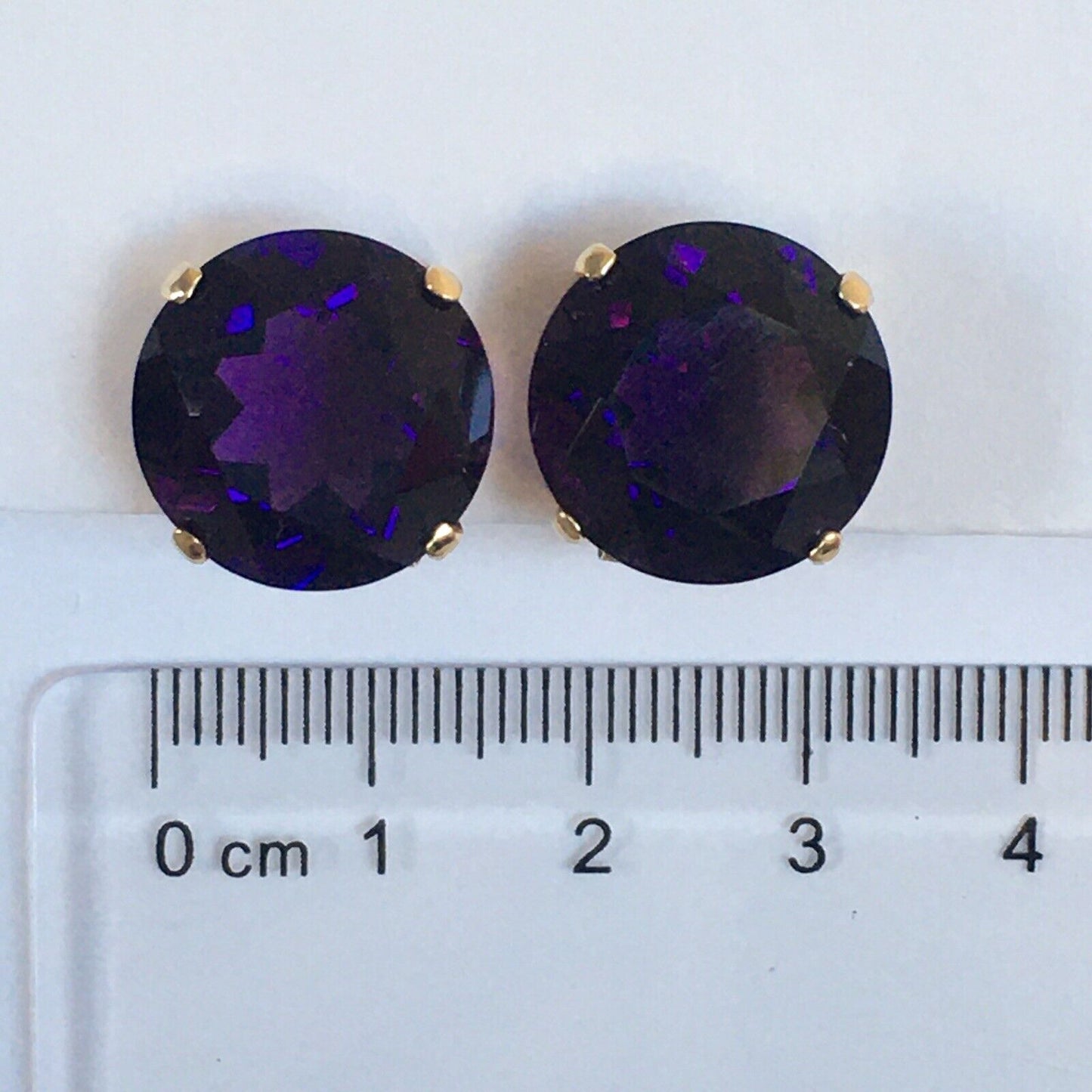 New 14k Solid Yellow Gold Y/G Amethyst Earrings Round cut, 15*15mm, French Clip