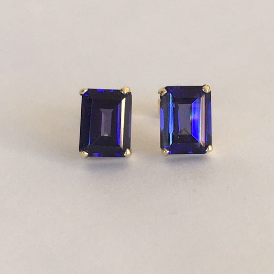 P2160 New 14k Solid yellow Gold Iolite Topaz Studs Earrings Gemstone 6*8mm