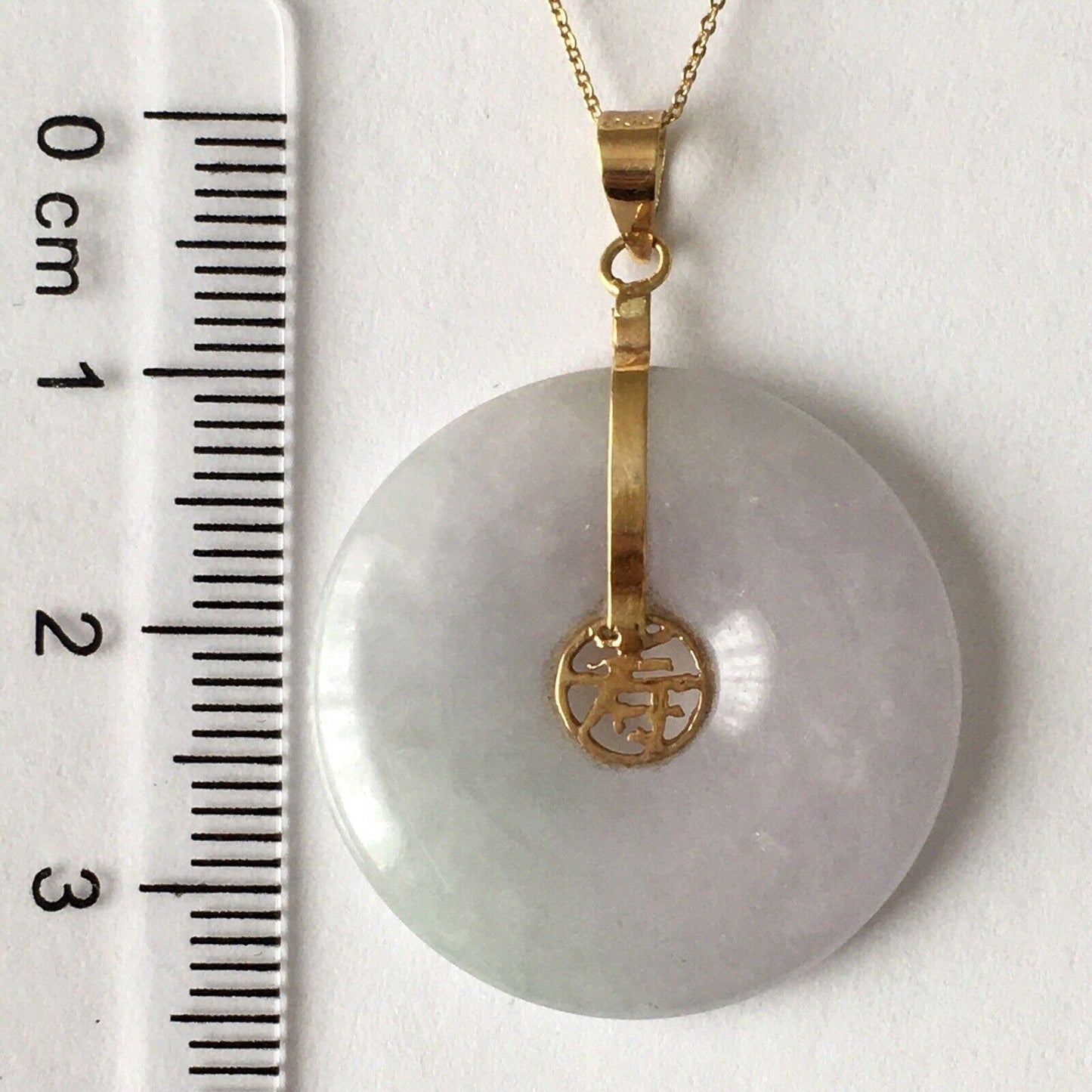 New 14k Solid Yellow Gold National Circle White Jade Pendant Luck Long Life 4.8g