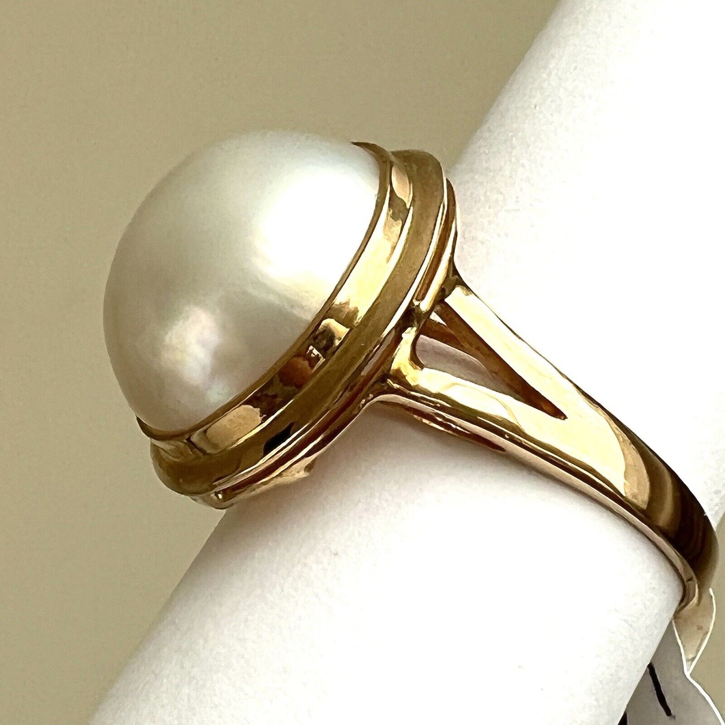 $500 New 14k Solid Yellow Gold Ring Natural Mabe South Sea Pearl Size 6.5 P22190