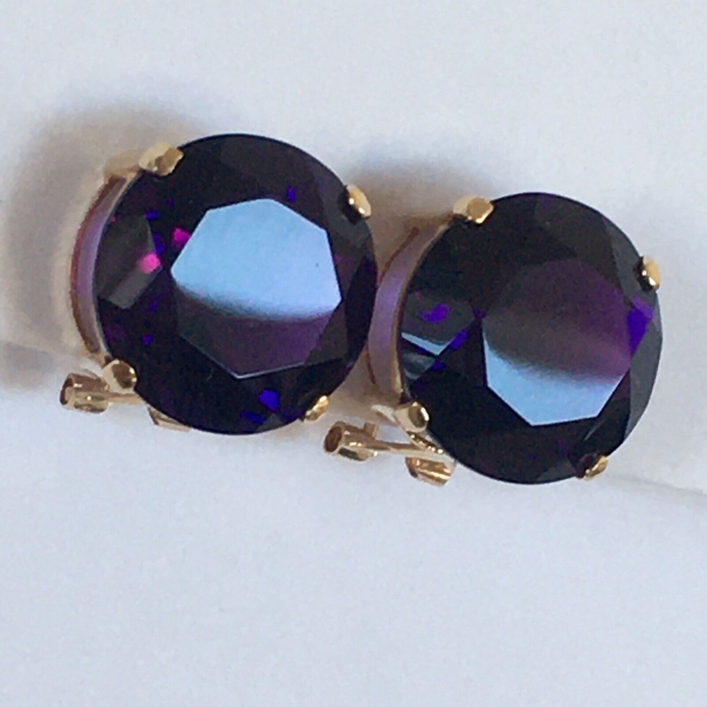 New 14k Solid Yellow Gold Y/G Amethyst Earrings Round cut, 15*15mm, French Clip