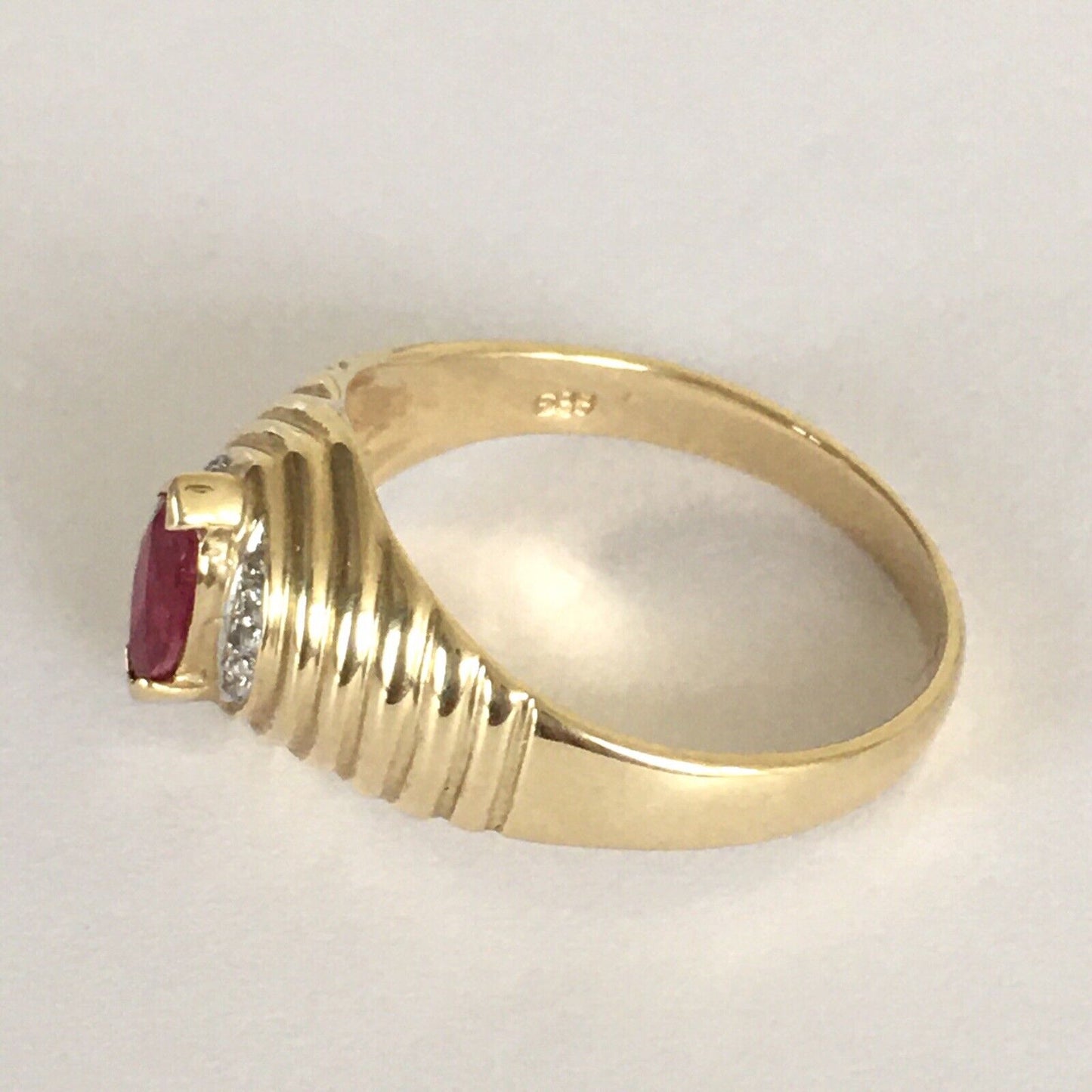 P-6012, New 14k Solid Yellow Gold Y/G Genuine Ruby Ring With Diamonds, SZ-6.5