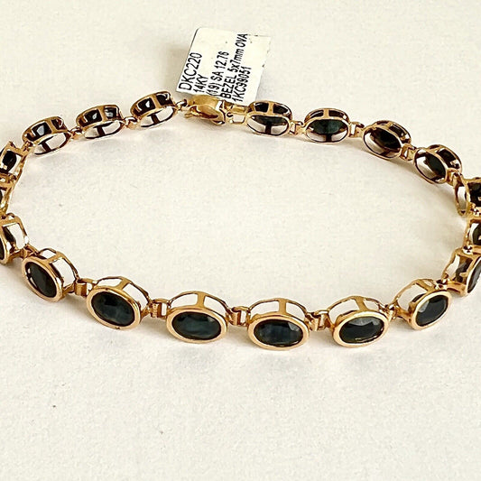 New 14k 585 Yellow Gold Genuine Natural Sapphire Bracelet 7-1/4” Oval