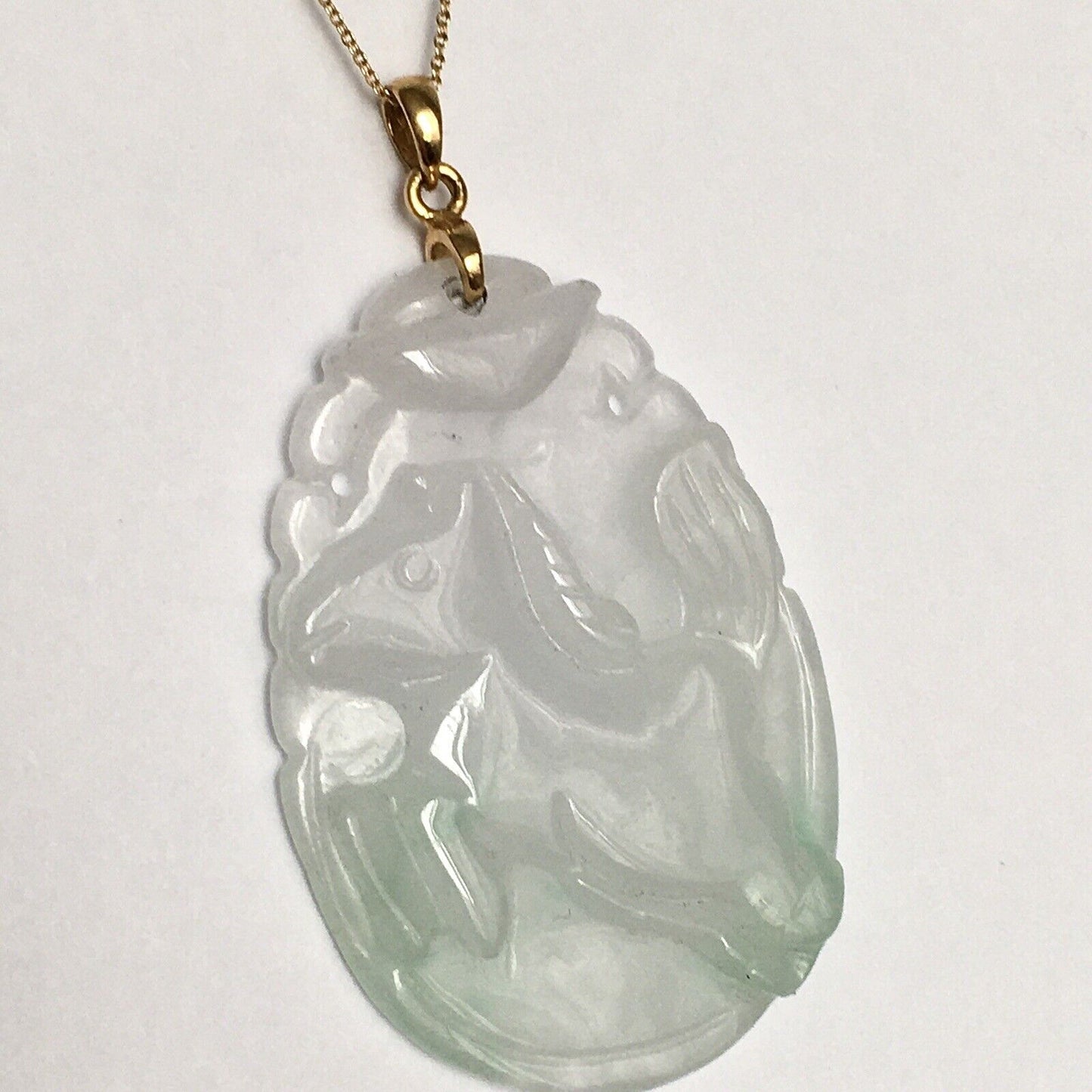 New 18k Solid Yellow Gold White Jade Pendant Good Luck Hand Carved Year Of Horse