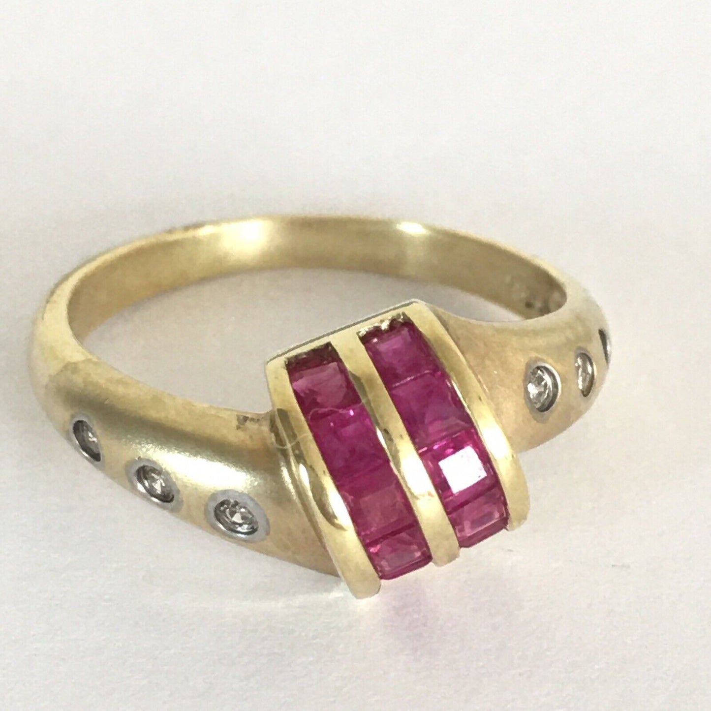 Q11520, New 14k Solid Yellow Gold Y/G Genuine Ruby Diamond Ring, Baguette, SZ-7