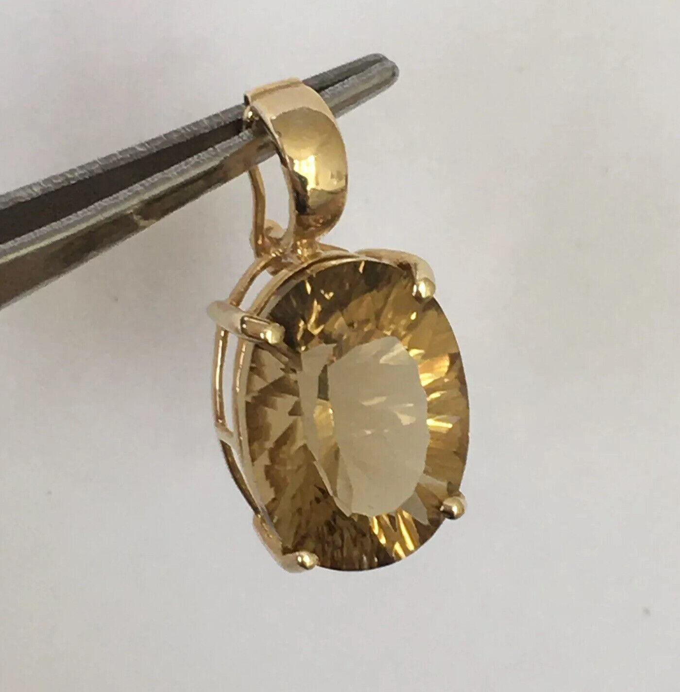 P-6354, New 14k Solid yellow Gold Y/G Oval Brown Citrine Pendant, 10mm*14mm