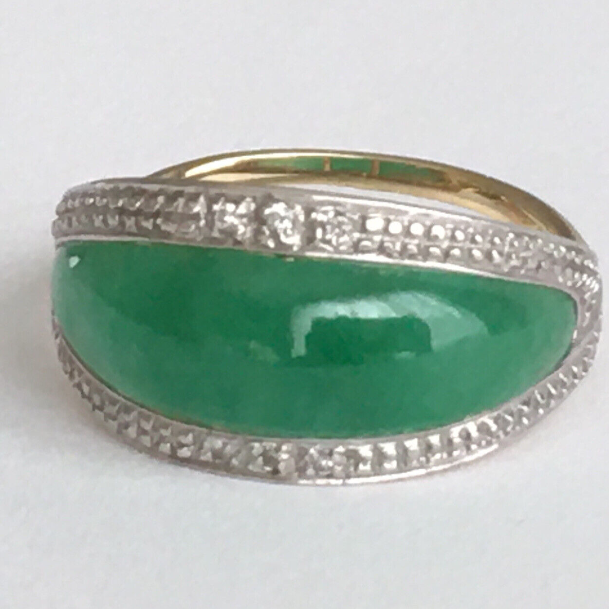 New Natural 14k Solid Yellow Gold Quality Green Jade Diamond Ring SZ-7.5