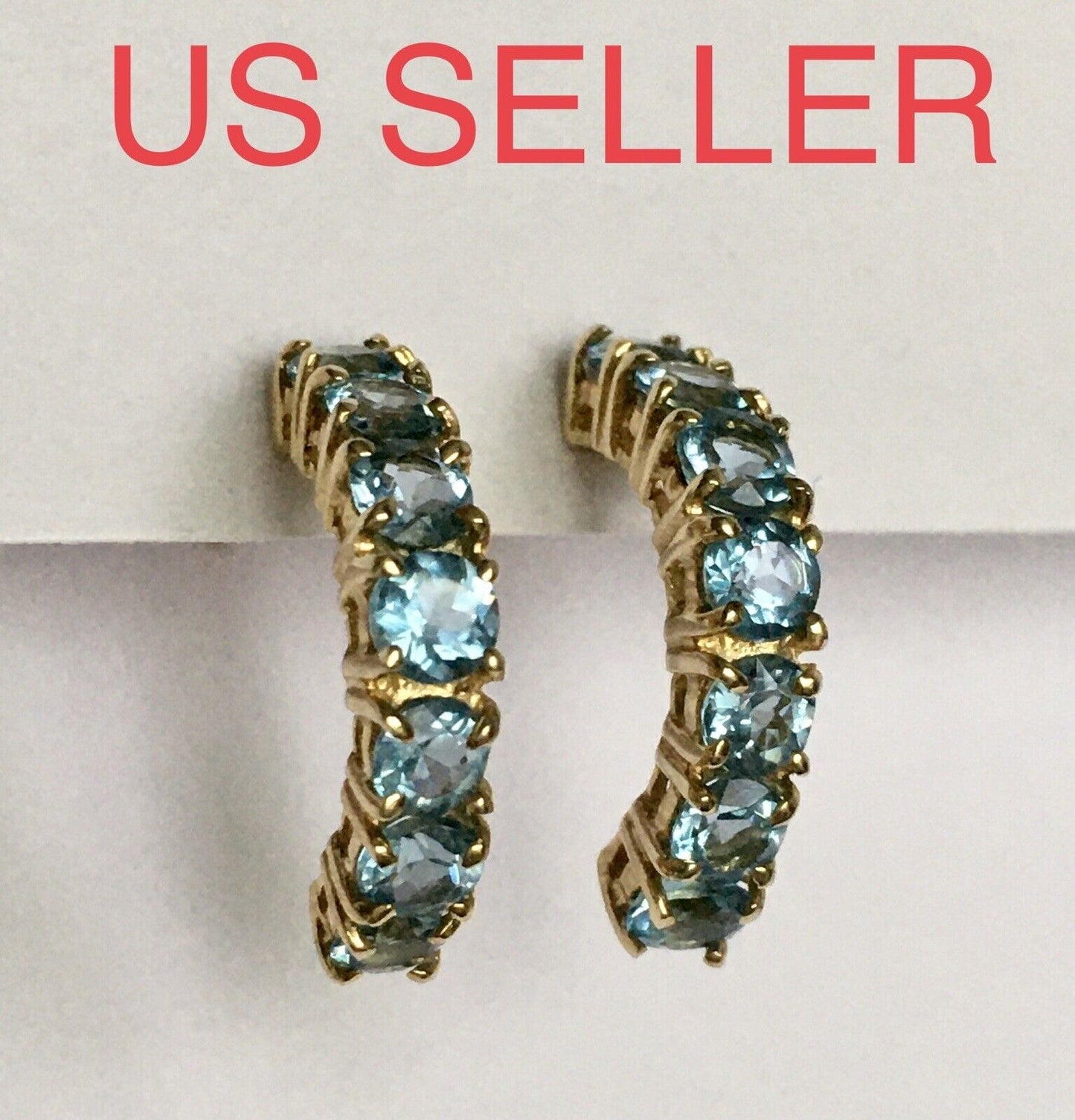 New 14k Solid Yellow Gold Y/G Natural Blue Topaz Studs Earrings Gemstone Gift