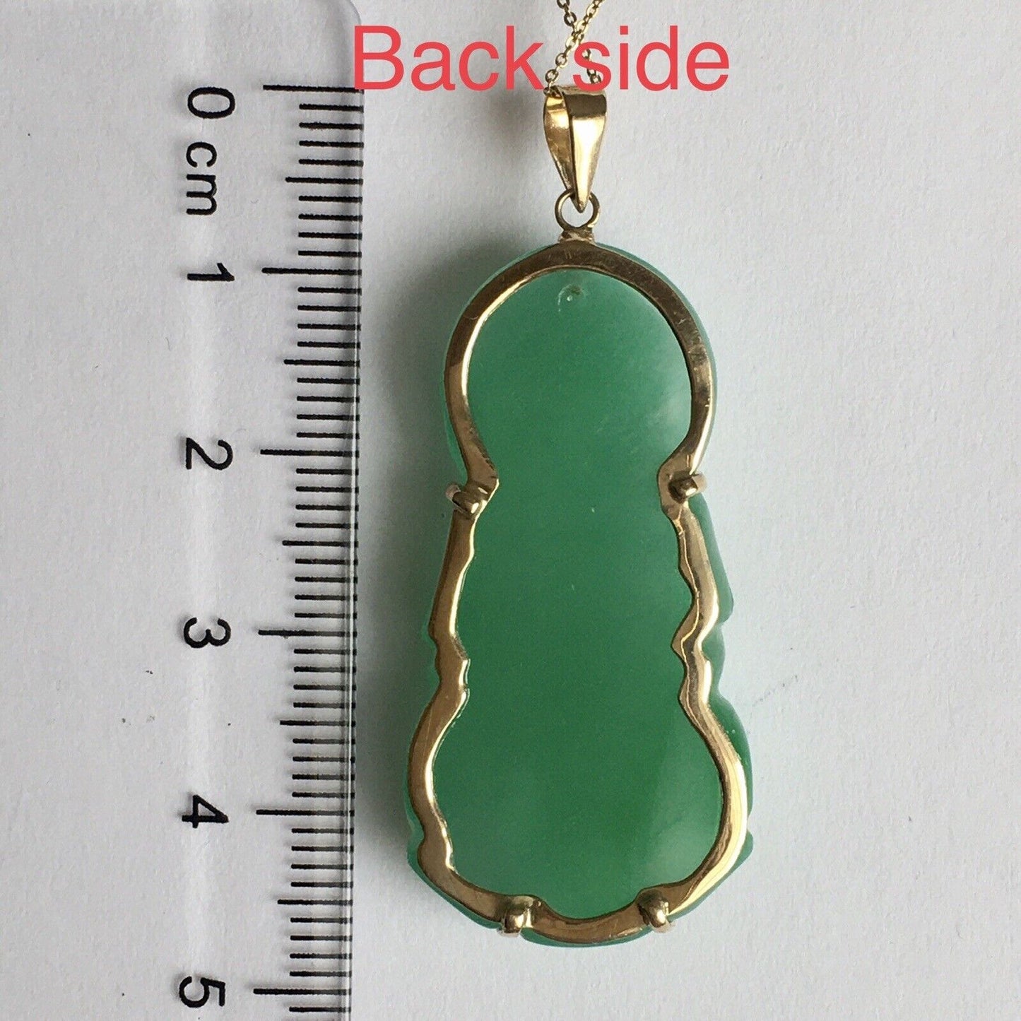 New 18k Solid Yellow Gold Natural Green Jade Pendant Lucky Guanyin Buddha 10.8g