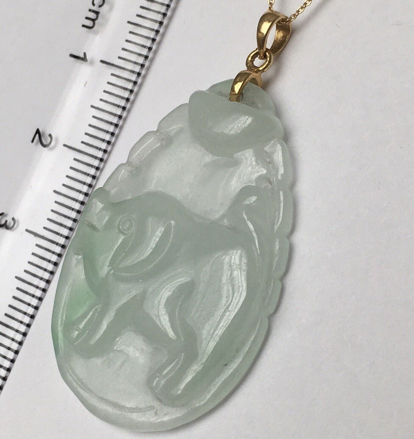 New 18k Solid Yellow Gold White Jade Pendant Good Luck Hand Carved Year Of Pig