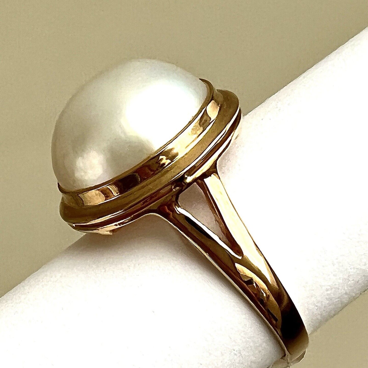 $500 New 14k Solid Yellow Gold Ring Natural Mabe South Sea Pearl Size 6.5 P22190