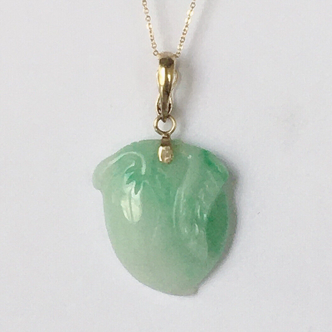 P-2230 New 14k Solid Yellow Gold Natural Quality Green Jade Pendant HandCut Pear